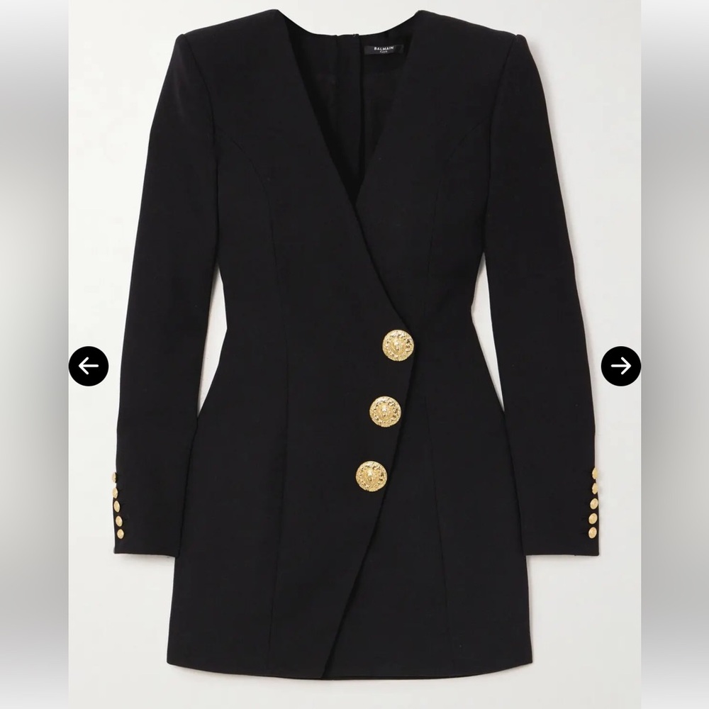 Button-Embellished Wool Mini Dress